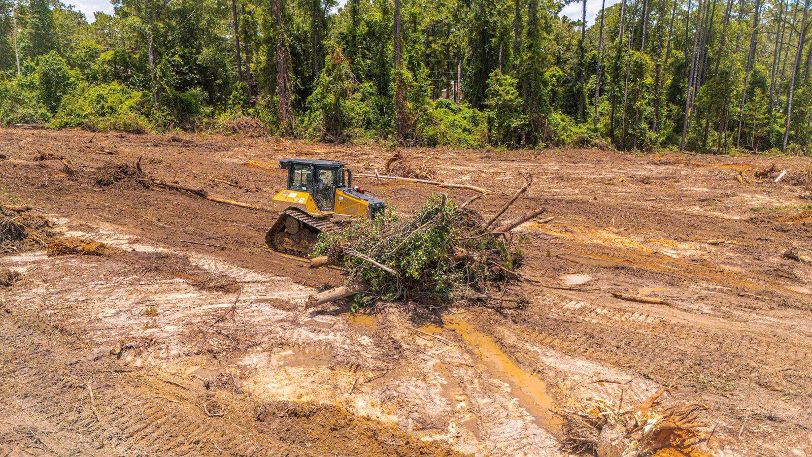 H&W Services dozer clearing and pushing brush on a job site